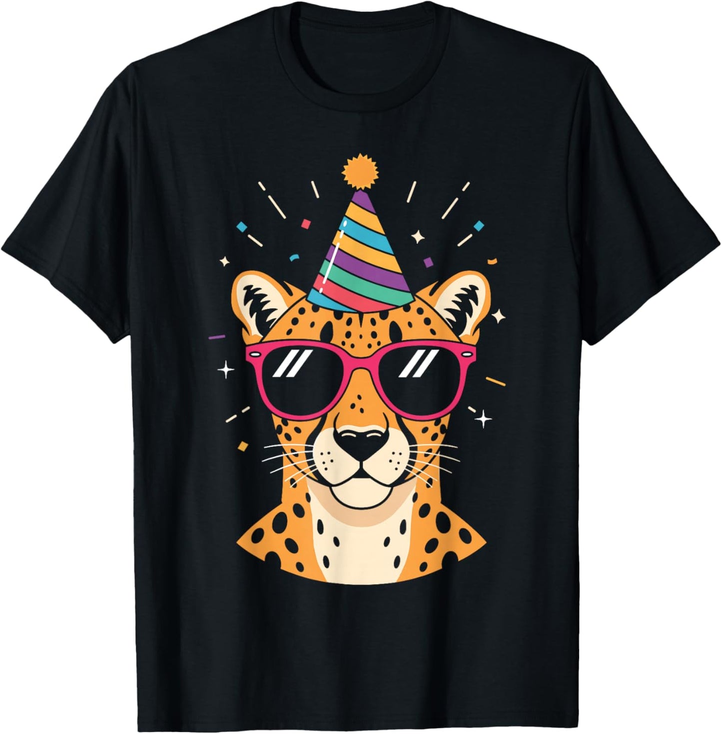 Cute Cheetah Wearing Party Hat Sunglasses Birthday Animal T-Shirt - T-Shirt | Black