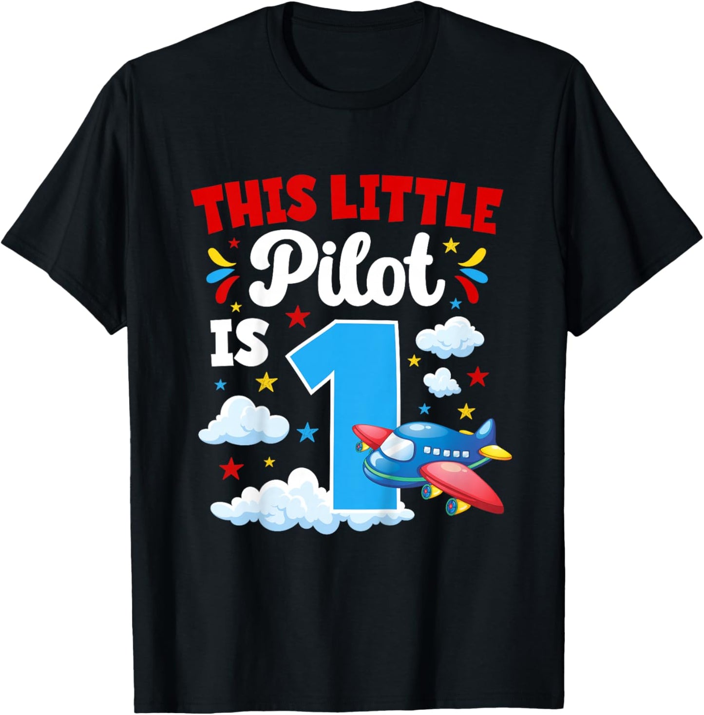 1st Airplane Birthday Party One Year Old Pilot Birthday T-Shirt - T-Shirt | Black