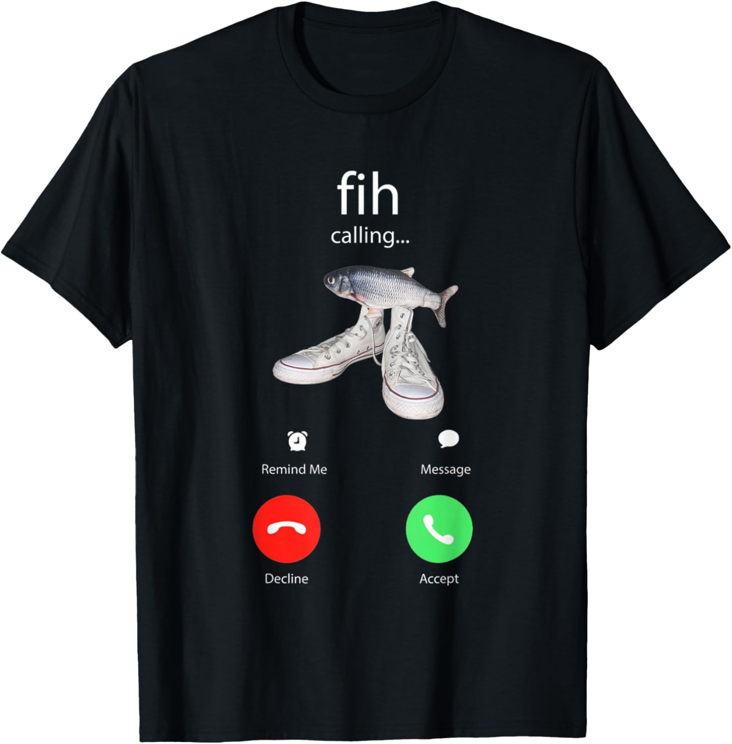 Funny Fish Fih with Shoes is Calling Trendy Meme T-Shirt - T-Shirt | Black
