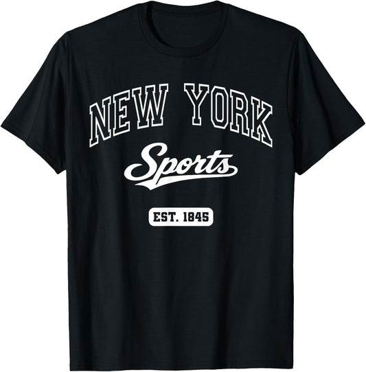 NY | New York Sports | White Text, Classic, Vintage T-Shirt - T-Shirt | Black