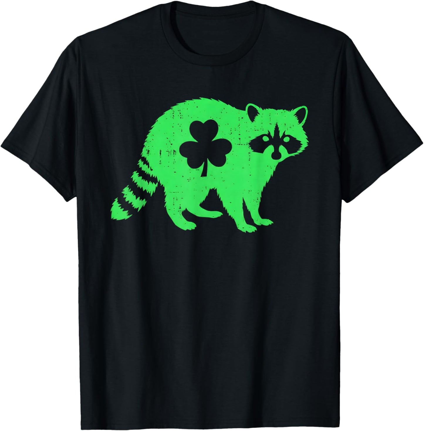 St Patricks Day Raccoon Shamrock T-Shirt - T-Shirt | Black