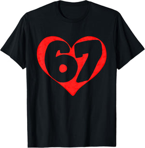 Funny Valentines Heart Silhouette 67 Six Seven Kids Teens T-Shirt - T-Shirt | Black
