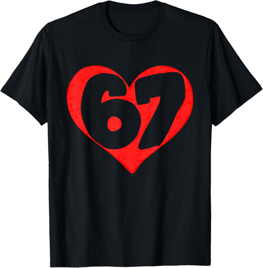 Funny Valentines Heart Silhouette 67 Six Seven Kids Teens T-Shirt - T-Shirt | Black