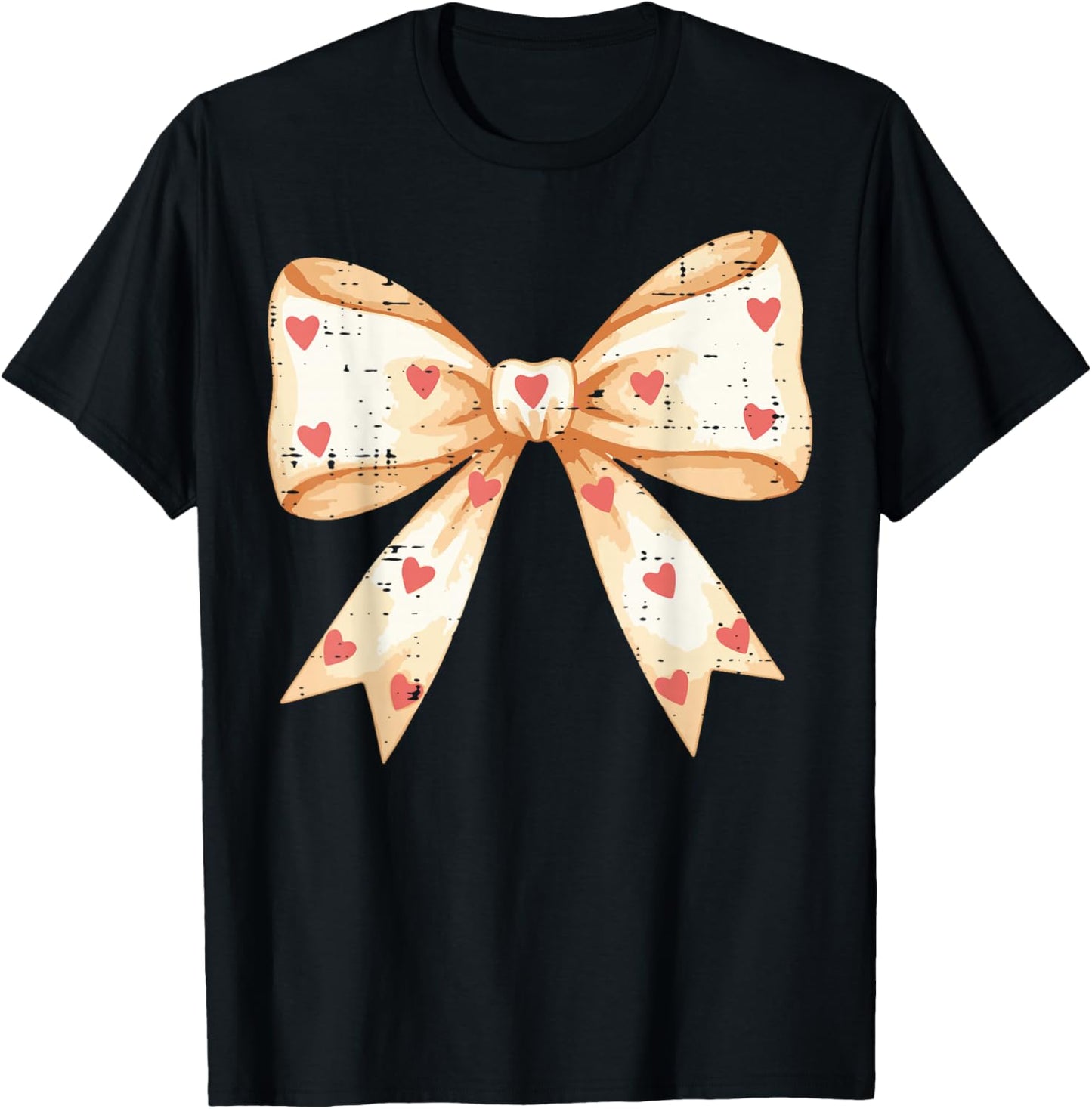 Valentines Day Coquette Bow Hearts Ribbon Girls Kids Women T-Shirt - T-Shirt | Black