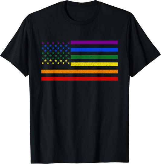 American Flag Rainbow LGBT Lesbian Gay Pride Month LGBTQ T-Shirt - T-Shirt | Black