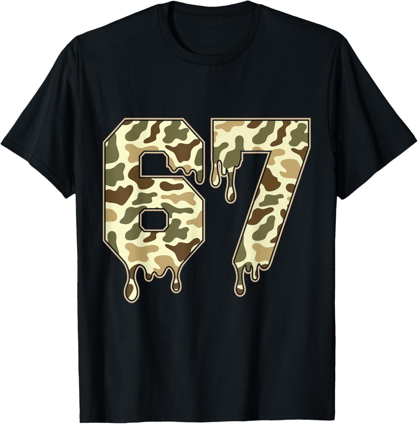 Funny Six Seven Camouflage Dripping Gen Alpha Slang 6 7 Meme T-Shirt - T-Shirt | Black