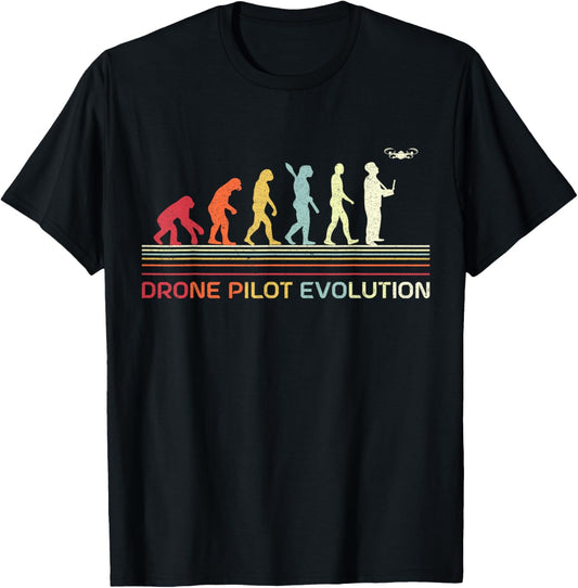 Drone Pilot Evolution Retro Vintage Style Quadcopter Flying T-Shirt - T-Shirt | Black