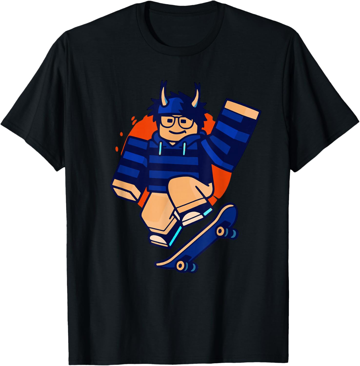 Blox Noob Skater Funny Meme Gamer Skateboarding T-Shirt - T-Shirt | Black