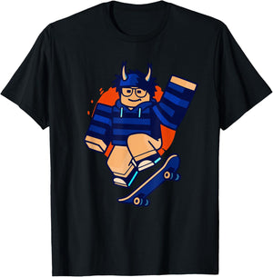 Blox Noob Skater Funny Meme Gamer Skateboarding T-Shirt - T-Shirt | Black