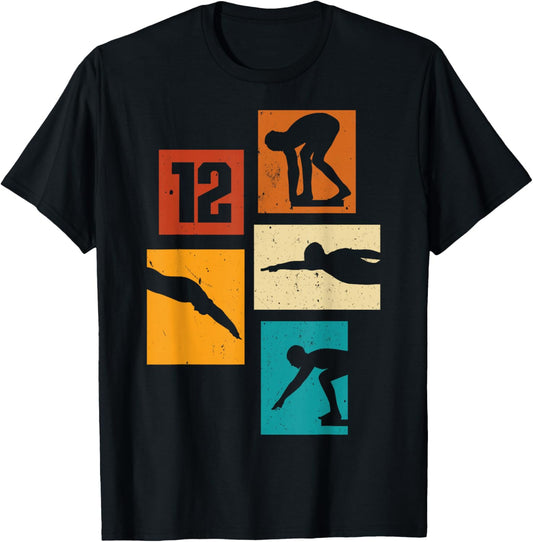 12th Birthday Swimmer Swimming 12 Year Old Boy T-Shirt - T-Shirt | Black