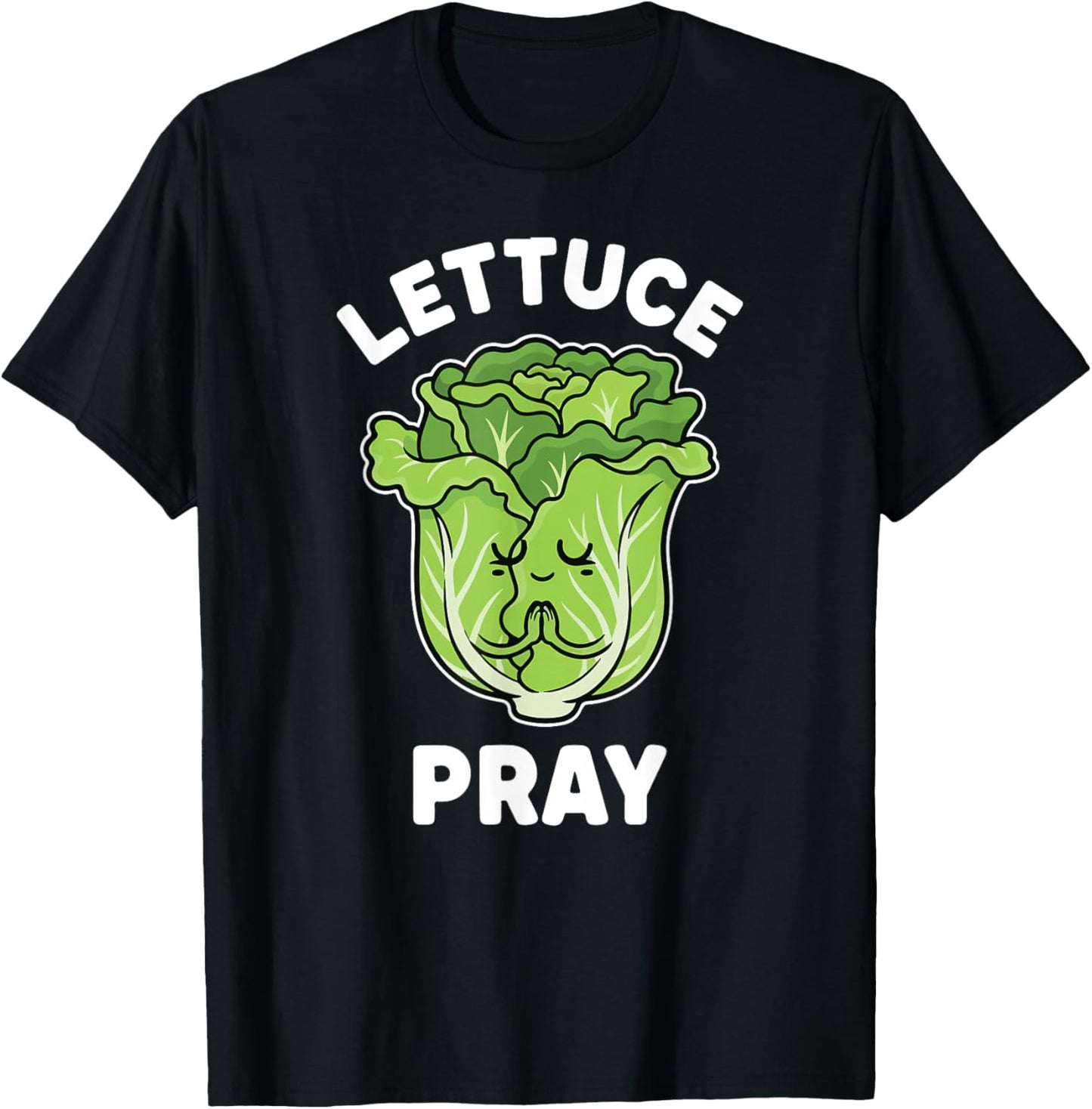 Let us Pray Funny Christian Pun Kawaii Green Lettuce Kids T-Shirt - T-Shirt | Black