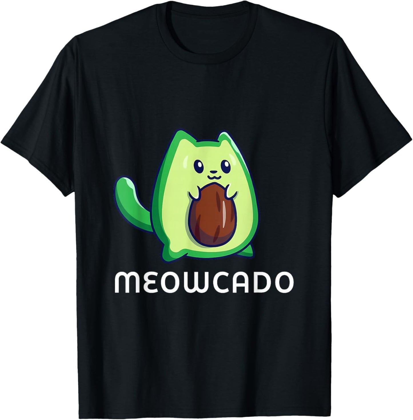 Meowcado Avocado Cat Funny Cute Kawaii Animal Meme T-Shirt - T-Shirt | Black