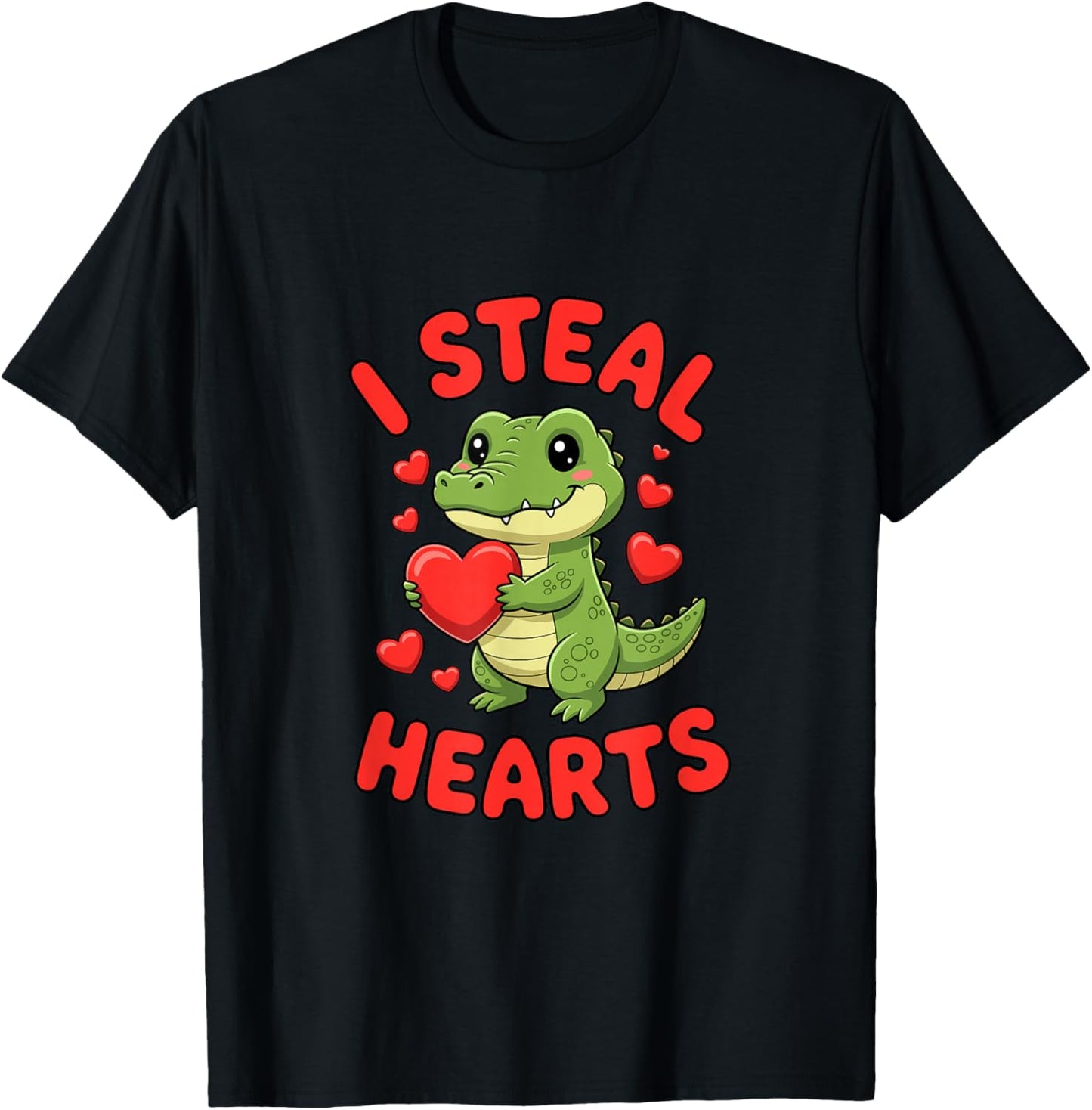 I Steal Hearts Valentine's Day Alligator T-Shirt - T-Shirt | Black