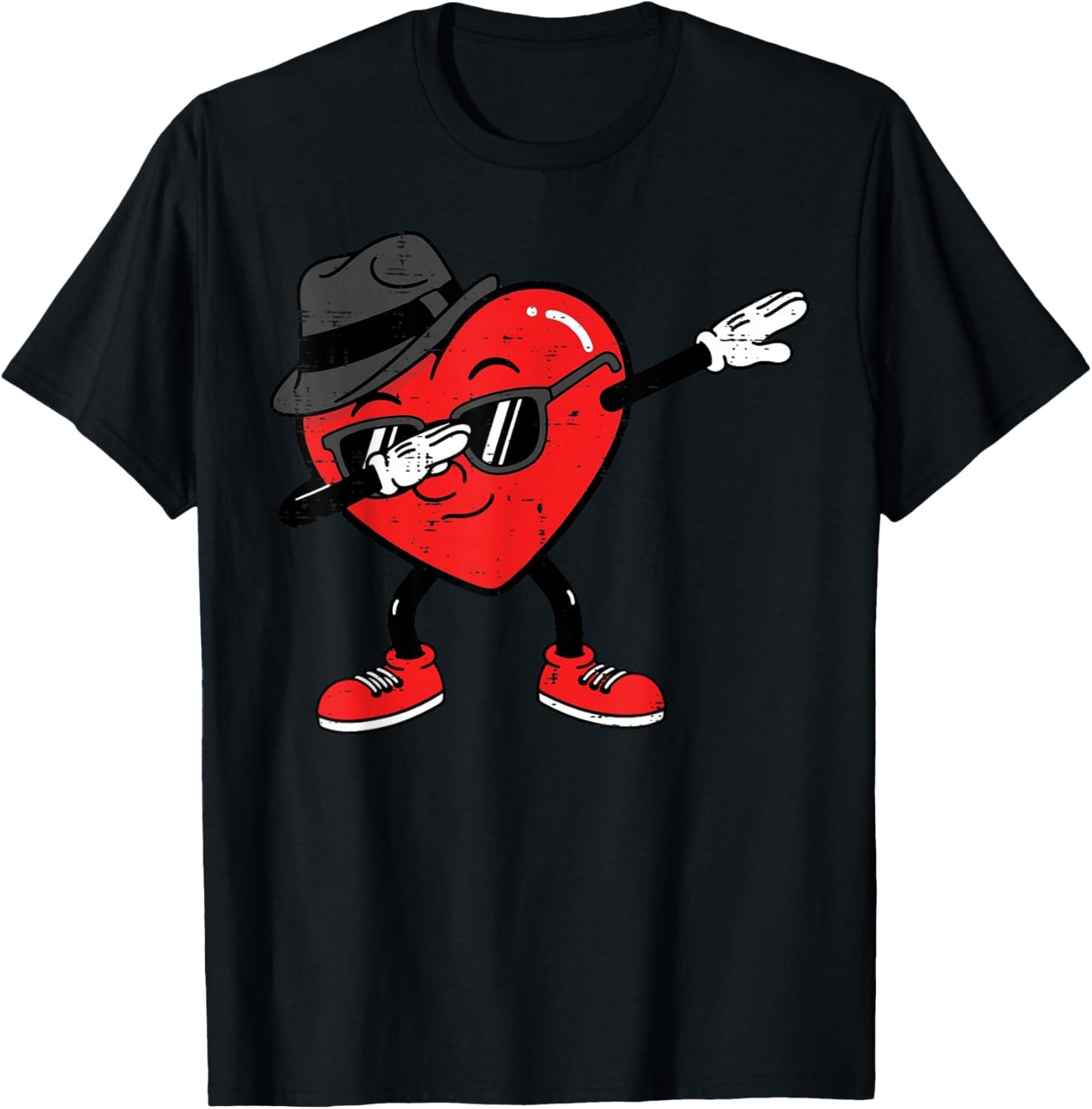 Valentines Day Heart Fedora Hat Dab Boys Kids Men Women T-Shirt - T-Shirt | Black