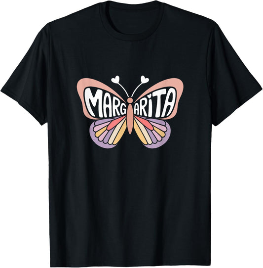 Margarita Butterfly - Personalized Cute Name Word Art T-Shirt - T-Shirt | Black