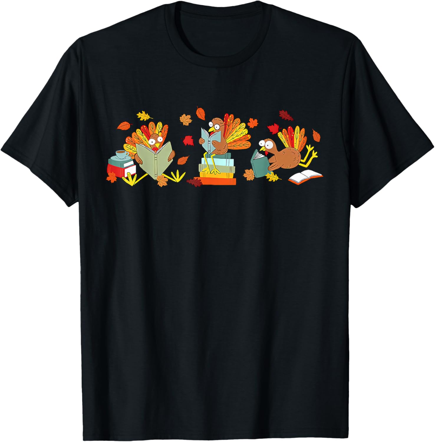 Turkey Reading Books Fall Thanksgiving Teacher Book Lovers T-Shirt - T-Shirt | Black