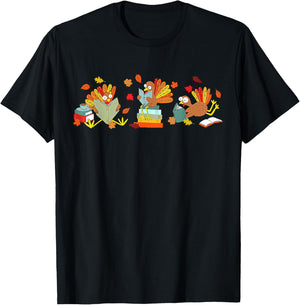 Turkey Reading Books Fall Thanksgiving Teacher Book Lovers T-Shirt - T-Shirt | Black