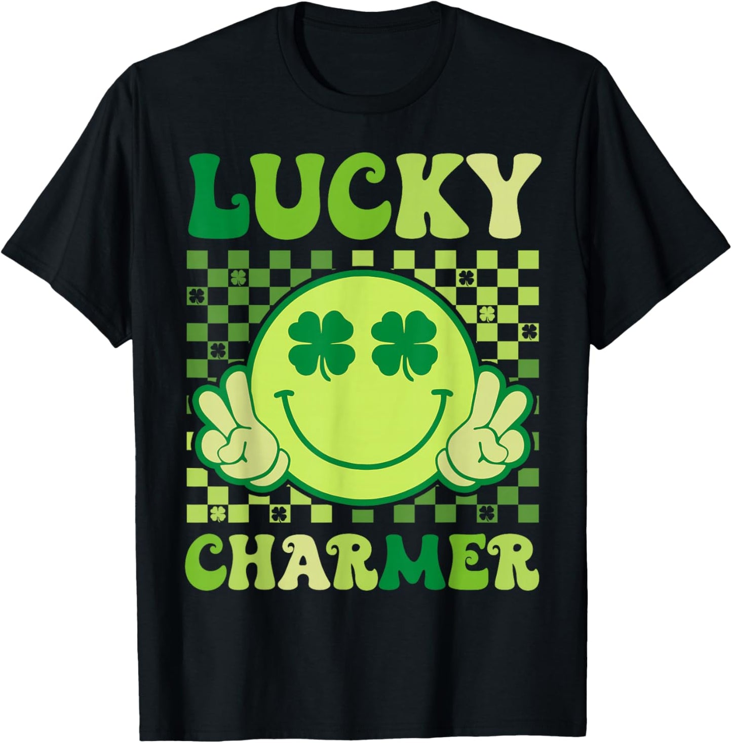 Groovy Lucky Charmer St Patricks Day Shamrock Boys Girl Kids T-Shirt - T-Shirt | Black