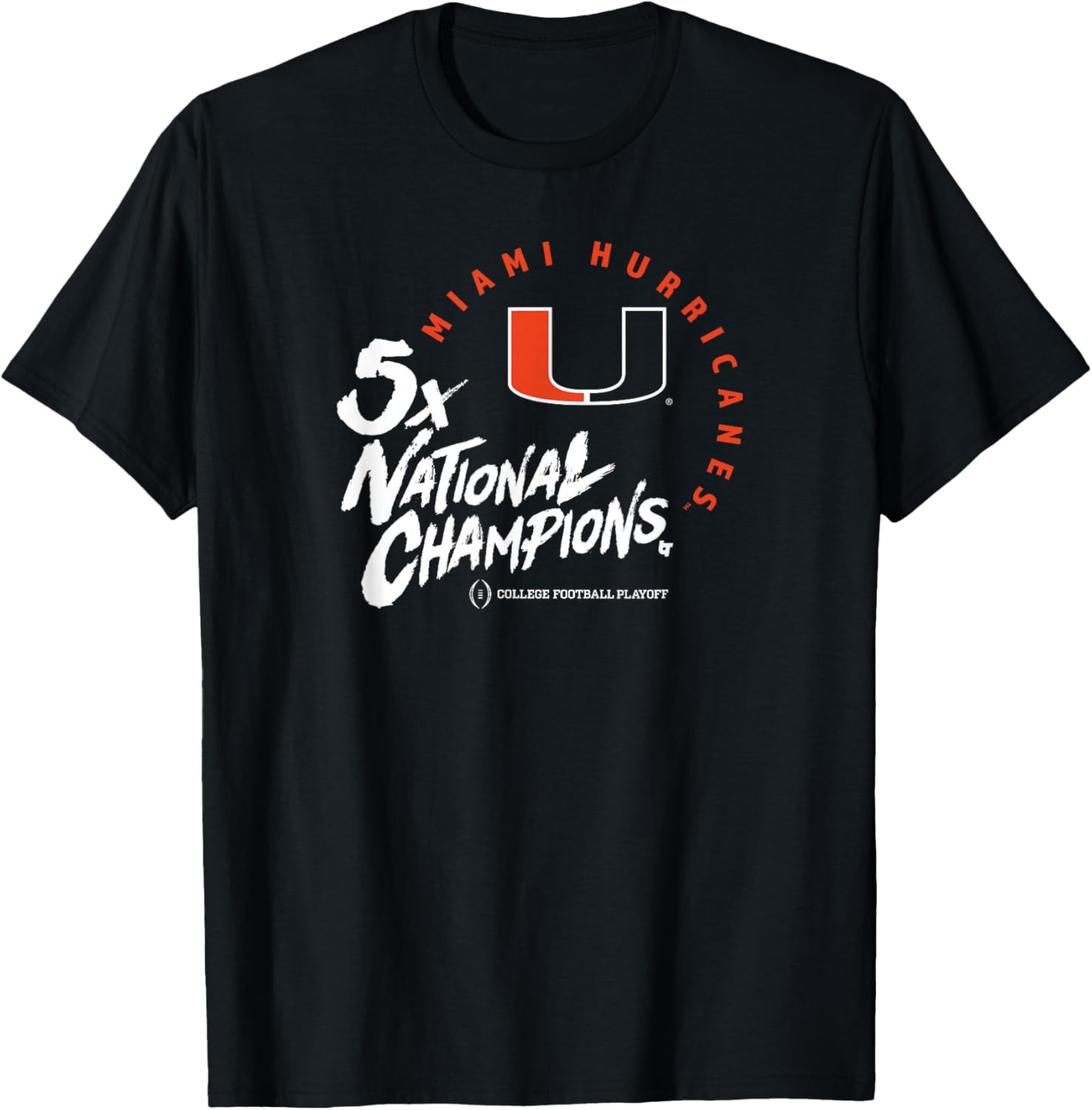 Miami Hurricanes 2025 College Football Playoff 5X Champions T-Shirt - T-Shirt | Black