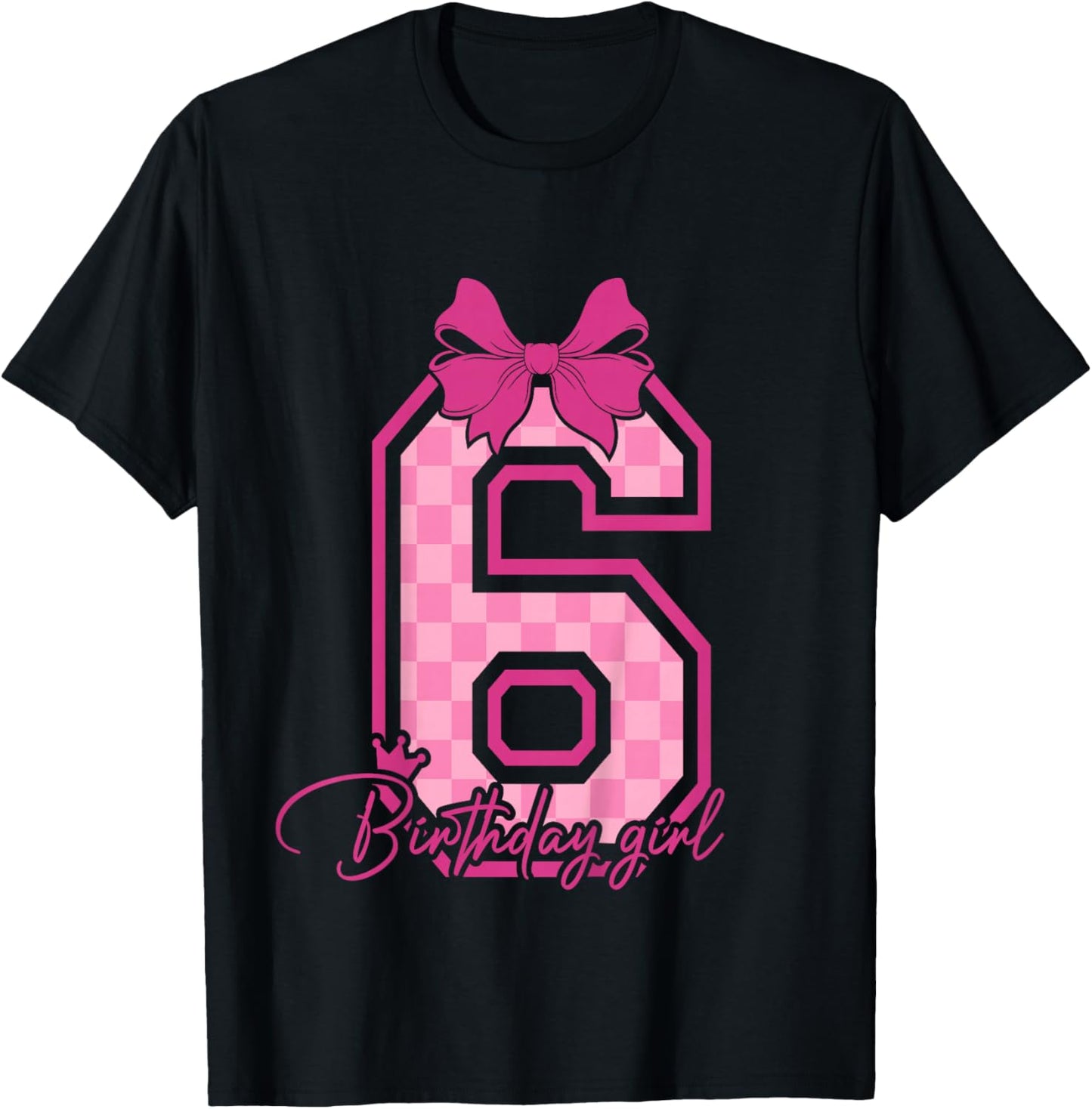 6th Birthday Girl Coquette Pink Bow 6 Year Old Birthday Girl T-Shirt - T-Shirt | Black