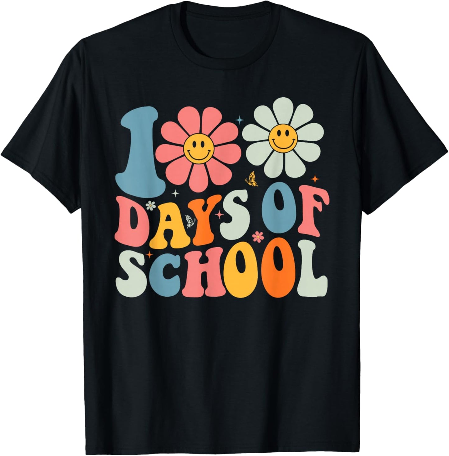 100 Days of School Teacher Groovy Retro 100th Day of School T-Shirt - T-Shirt | Black
