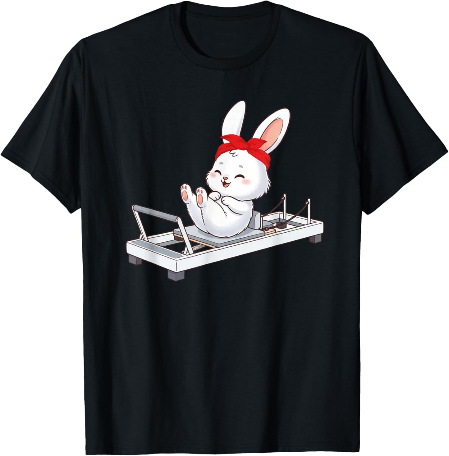 Fluffy Easter Bunny Doing Pilates Reformer Machine Pilates T-Shirt - T-Shirt | Black