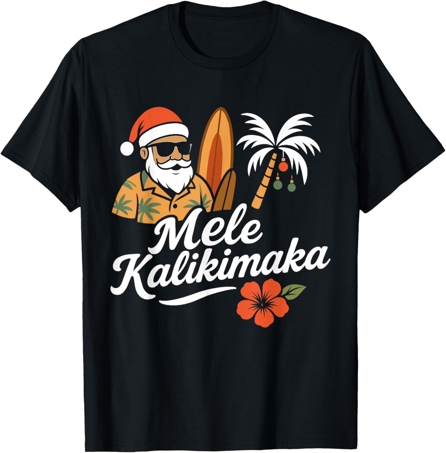 Mele Kalikimaka Hawaiian Christmas Santa Hat Hawaii T-Shirt - T-Shirt | Black