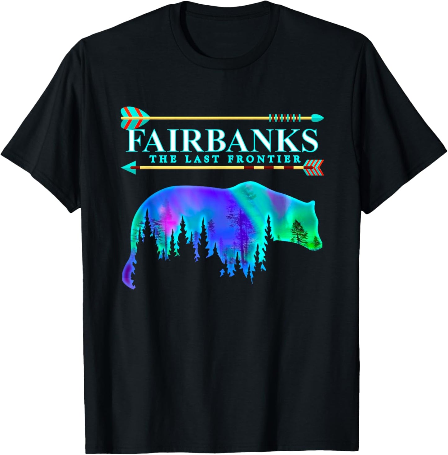 Fairbanks Alaska, Bear Forest Nature Landscape, Aurora Sky T-Shirt - T-Shirt | Black