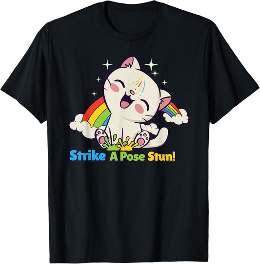 Strike A Pose Stun Cute Rainbow Cat Energy Humor T-Shirt - T-Shirt | Black