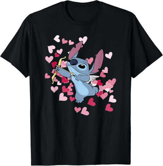 Disney Lilo & Stitch Valentine's Day Cute Cupid Stitch T-Shirt - T-Shirt | Black