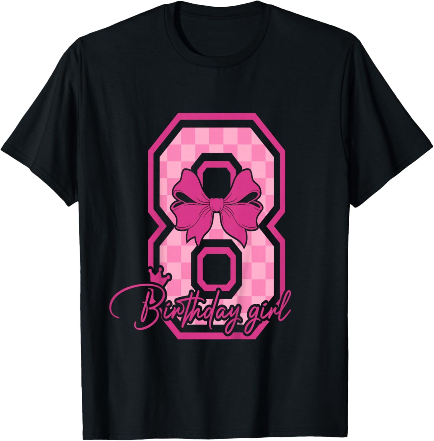 8th Birthday Girl Pink Bow Eight Bday 8 Years Birthday Girl T-Shirt - T-Shirt | Black