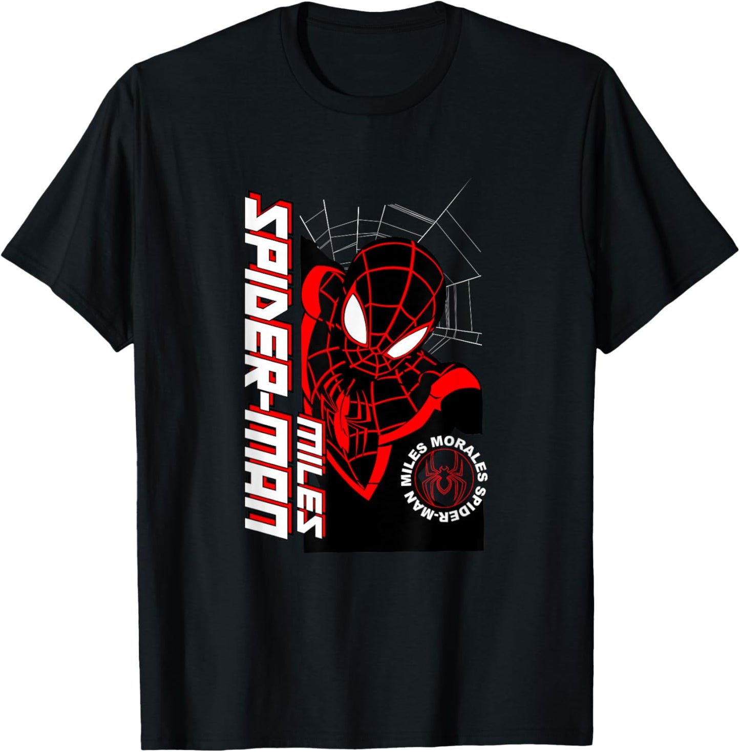 Marvel Comics Spider-Man Miles Morales Red Web Action T-Shirt - T-Shirt | Black