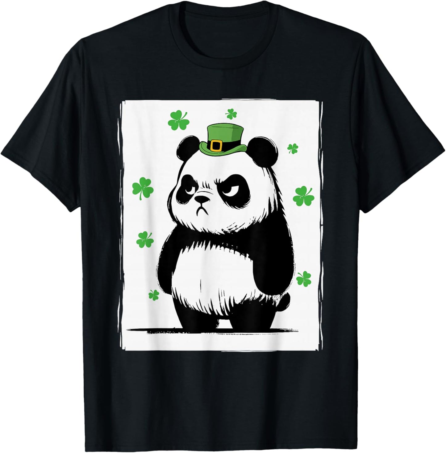 Grumpy Panda St Patty's Shamrock Funny St Patrick's Day T-Shirt - T-Shirt | Black