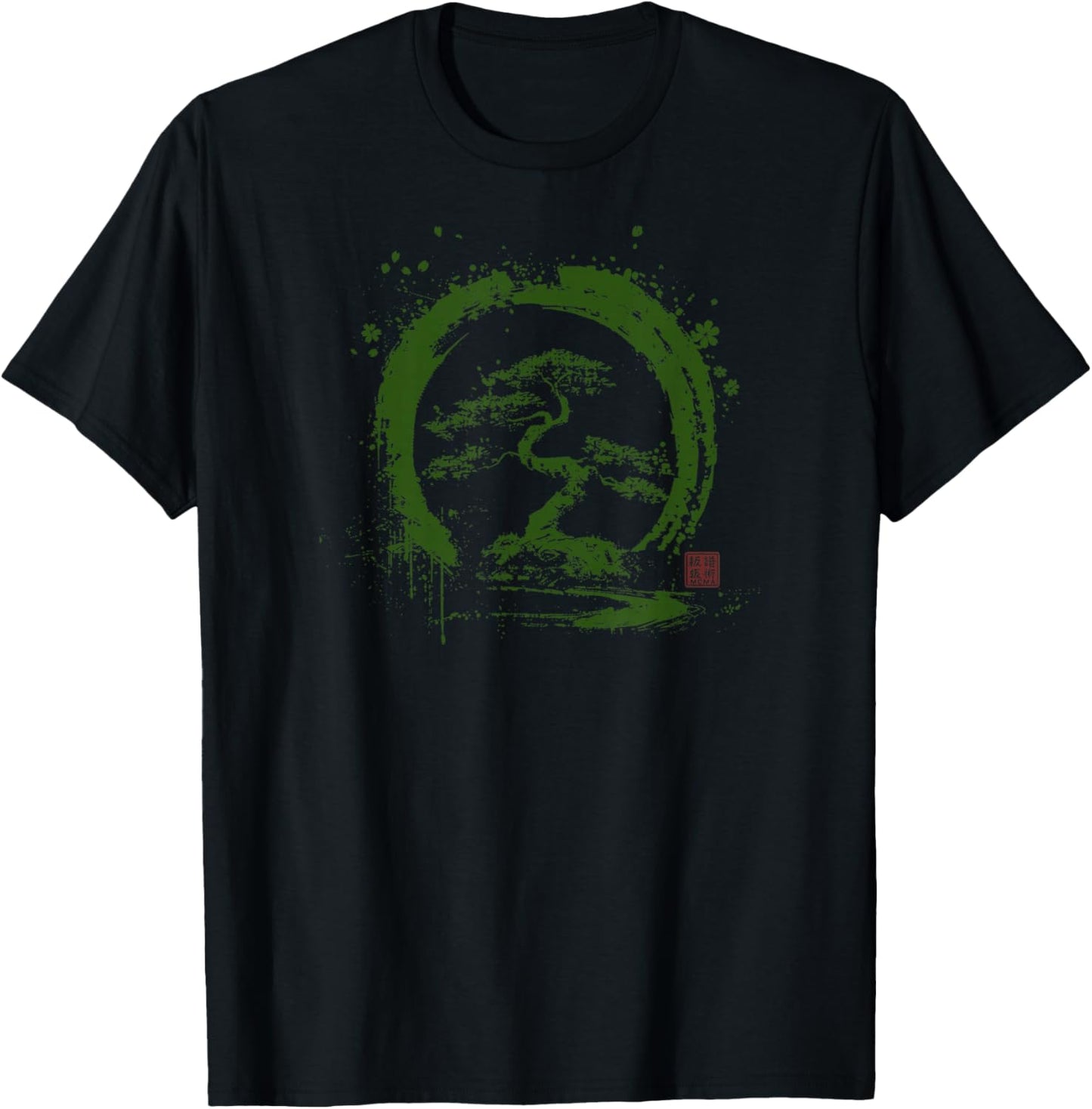 Enso Circle Bonsai Tree Zen Meditation Buddhist Art T-Shirt - T-Shirt | Black