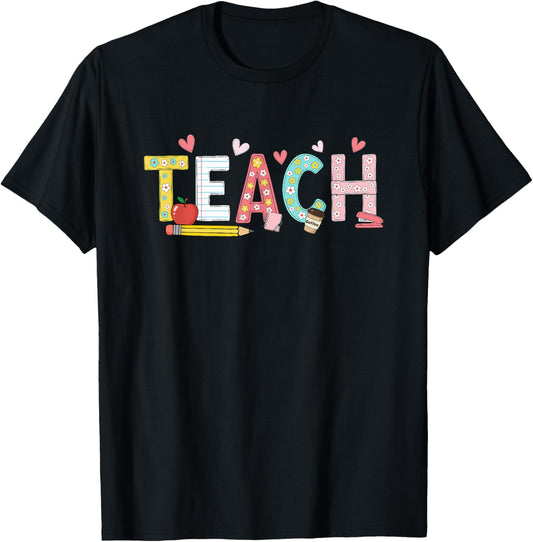 Teach Back to School Cute Teacher Teachers T-Shirt - T-Shirt | Black