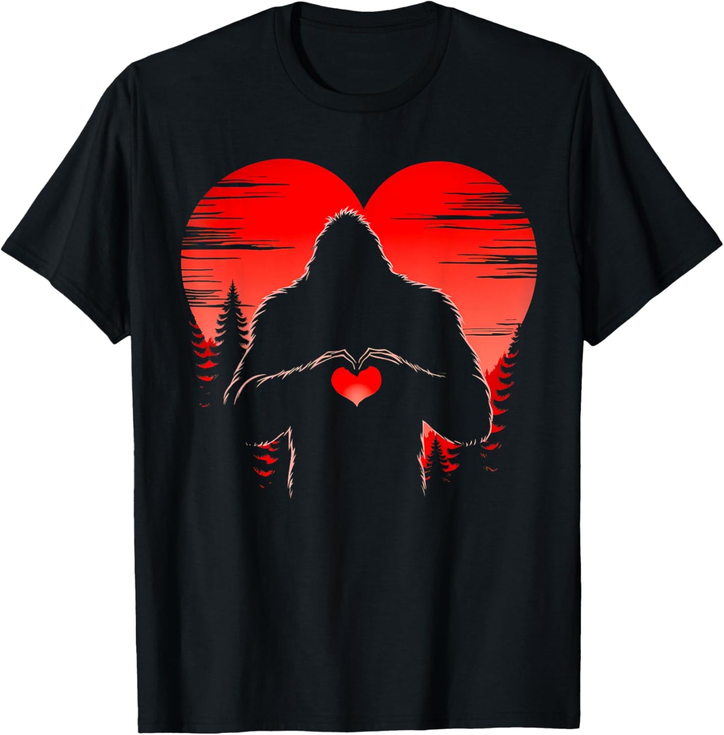 Funny Bigfoot in Love Heart Happy Valentine's Day Men Women T-Shirt - T-Shirt | Black