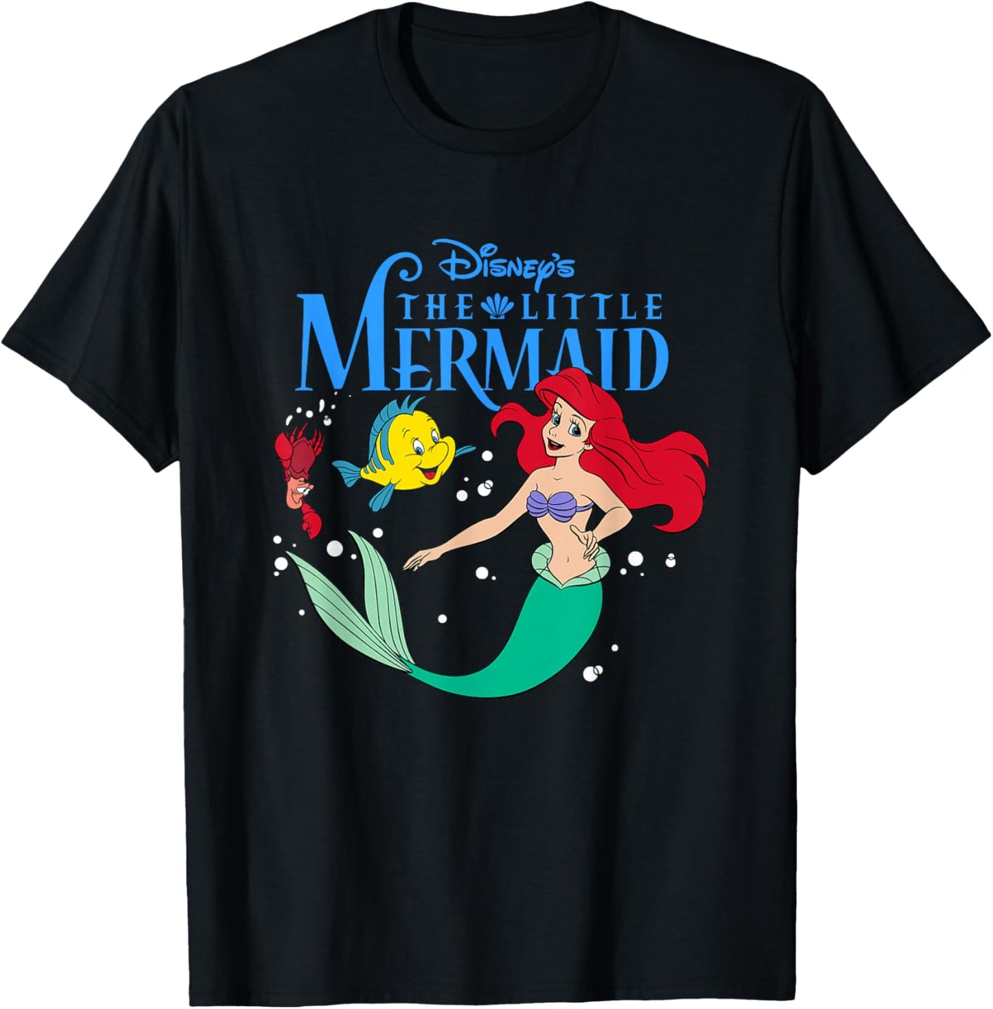 Disney The Little Mermaid Ariel Flounder Sebastian T-Shirt - T-Shirt | Black