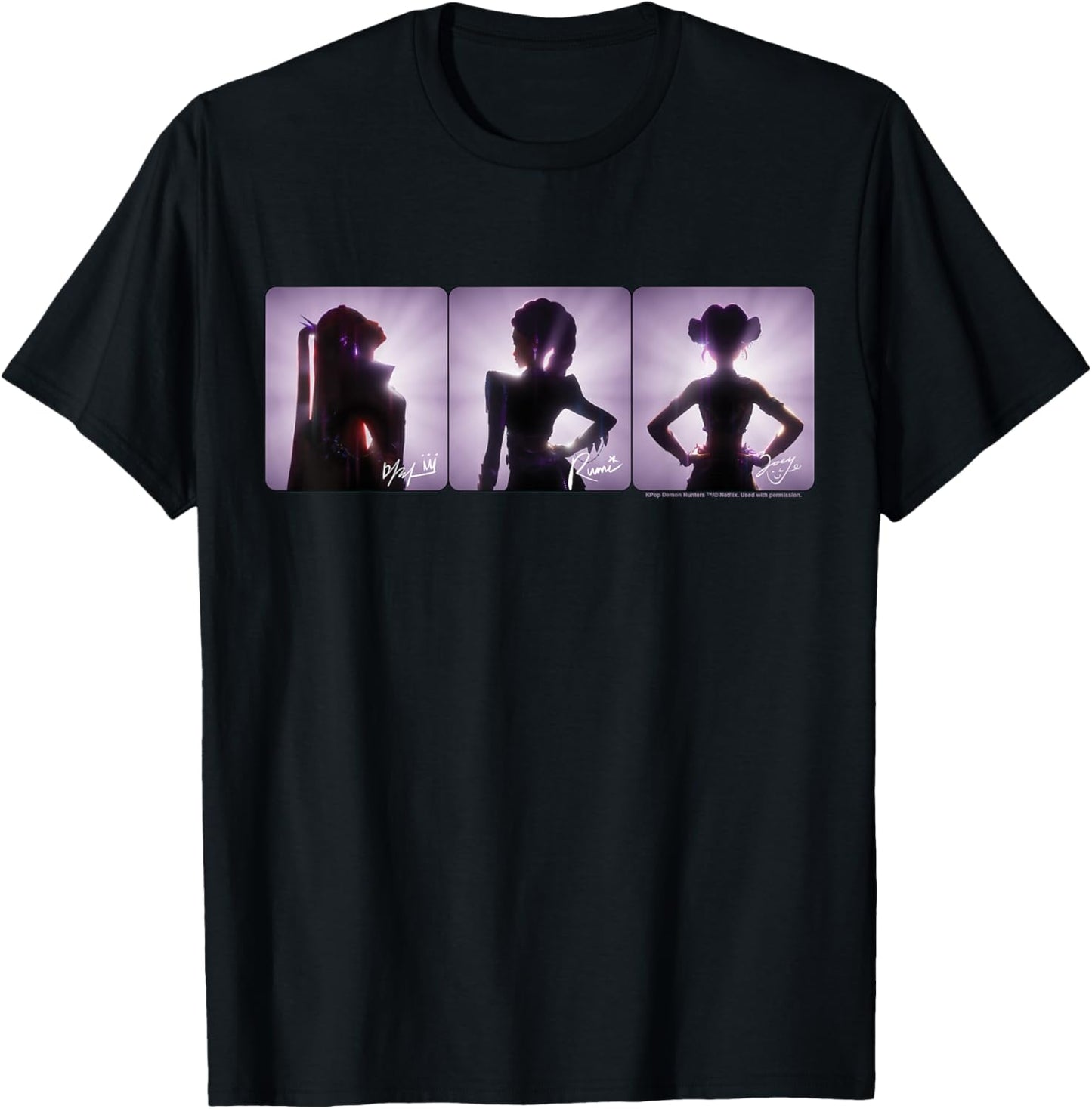 Kpop Demon Hunters Mira Rumi and Zoey Spotlight Final Pose T-Shirt - T-Shirt | Black