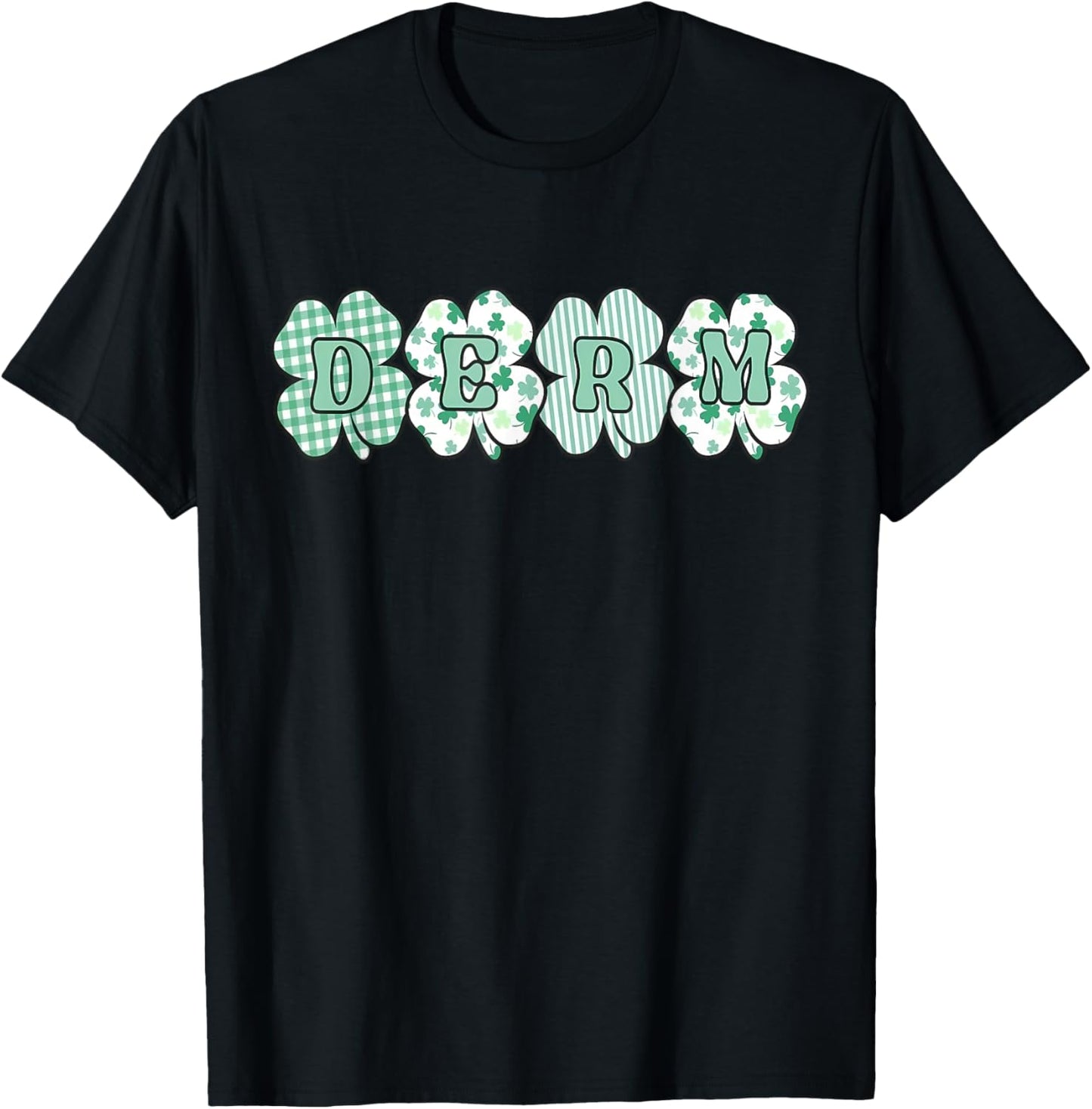 Retro Checkered Shamrock Derm St. Patty's Day Dermatologist T-Shirt - T-Shirt | Black