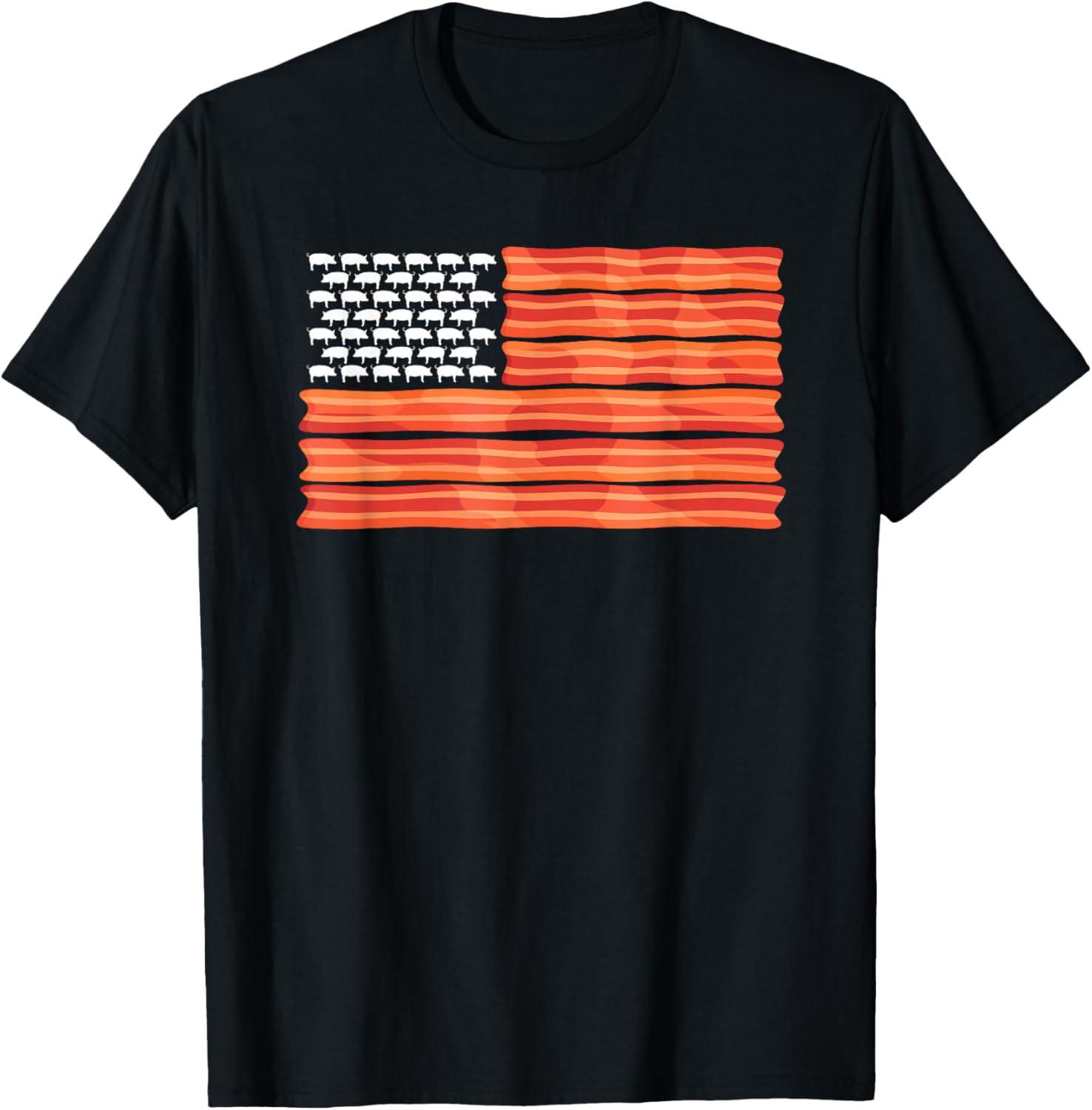 American USA Bacon Flag | Cured Dried Smoked Port Meat Fans T-Shirt - T-Shirt | Black