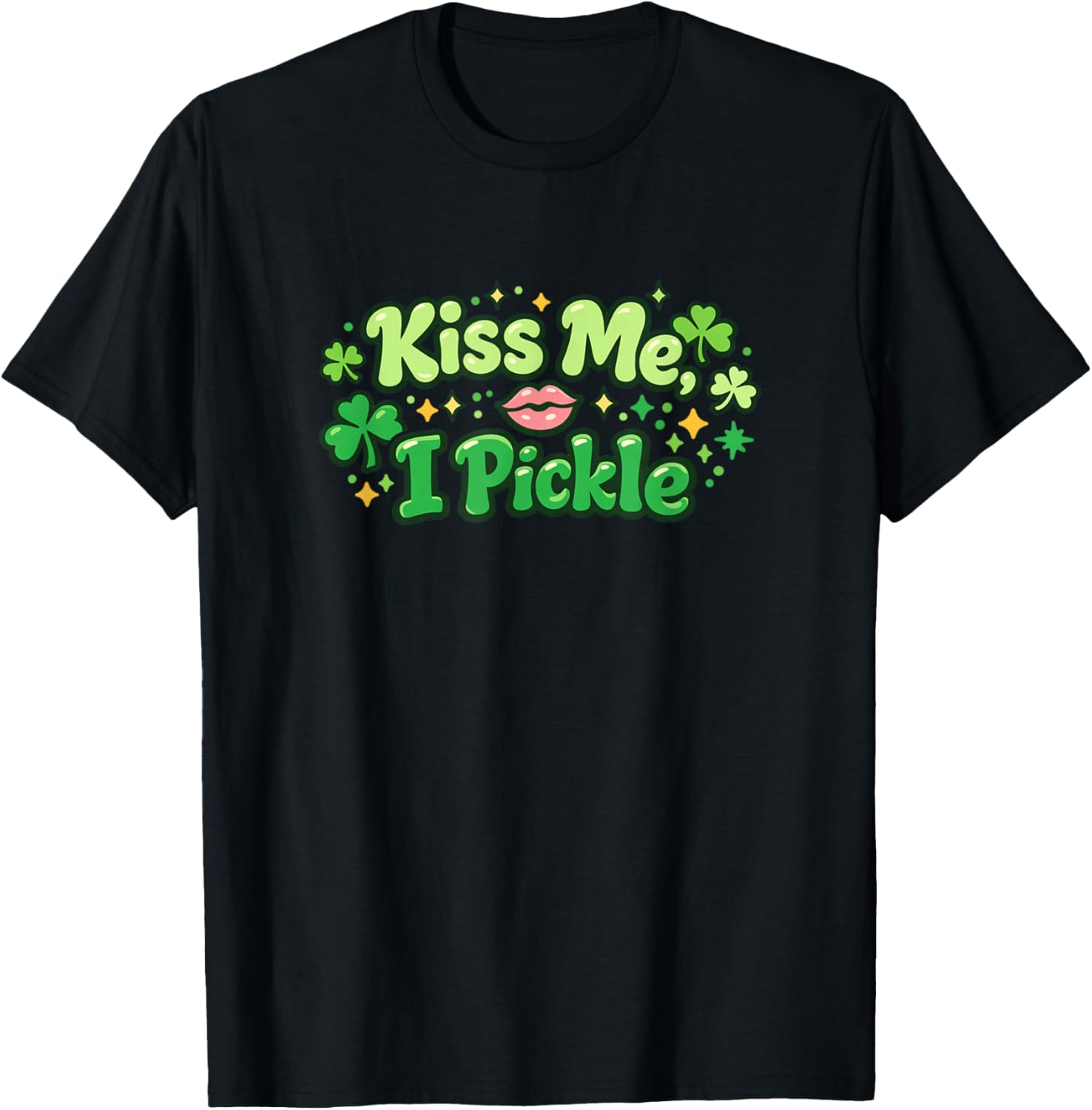 Kiss Me I Pickle St Patrick’s Day Funny Pickleball Shamrocks T-Shirt - T-Shirt | Black