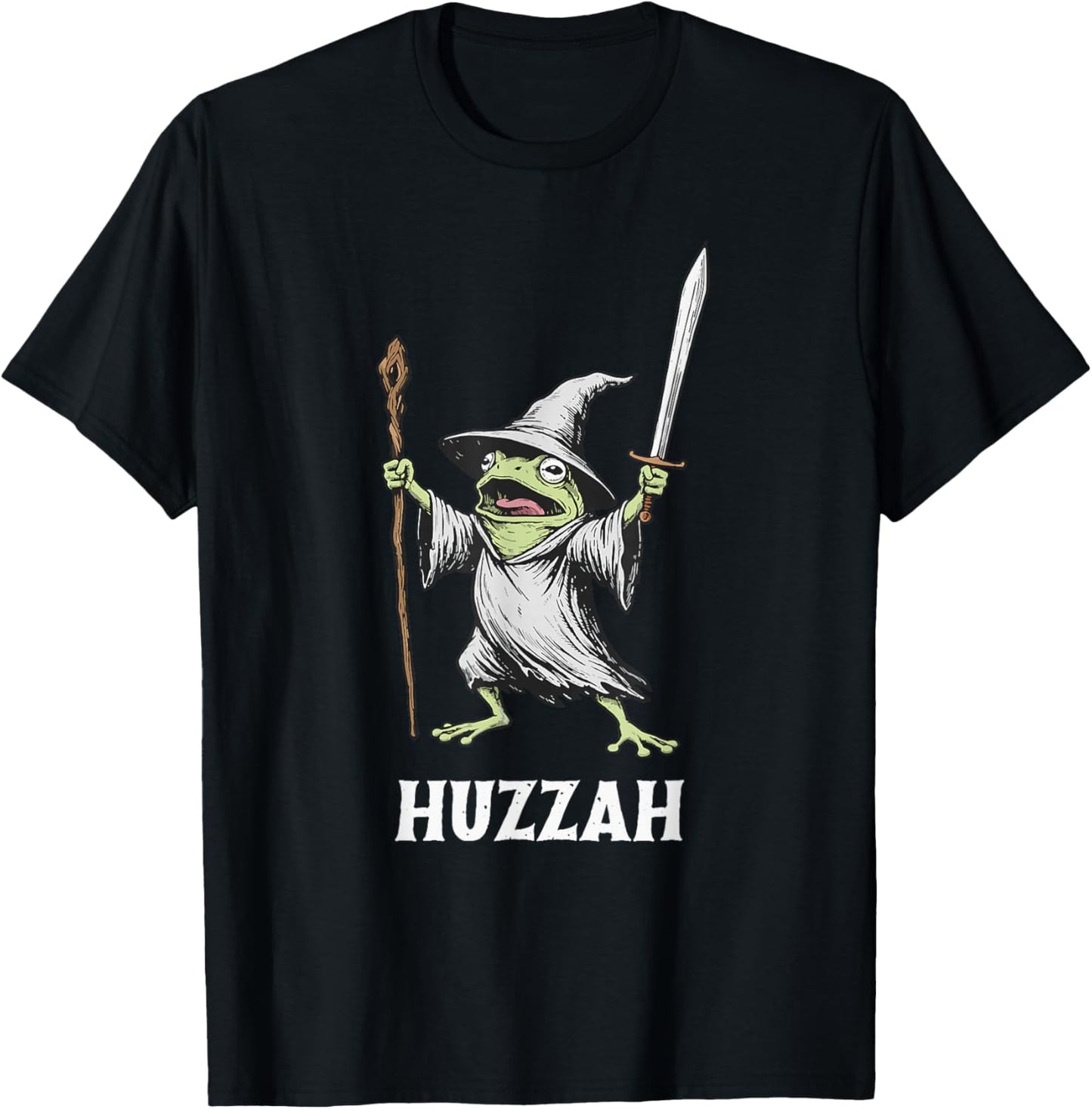 Huzzah Frog Knight Funny Sword Meme Quote T-Shirt - T-Shirt | Black