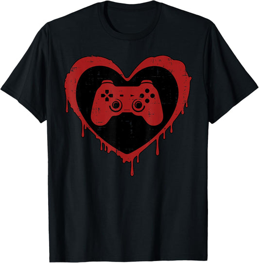 Valentines Day Gaming Heart Valentine Gamer Men Boys Kids T-Shirt - T-Shirt | Black