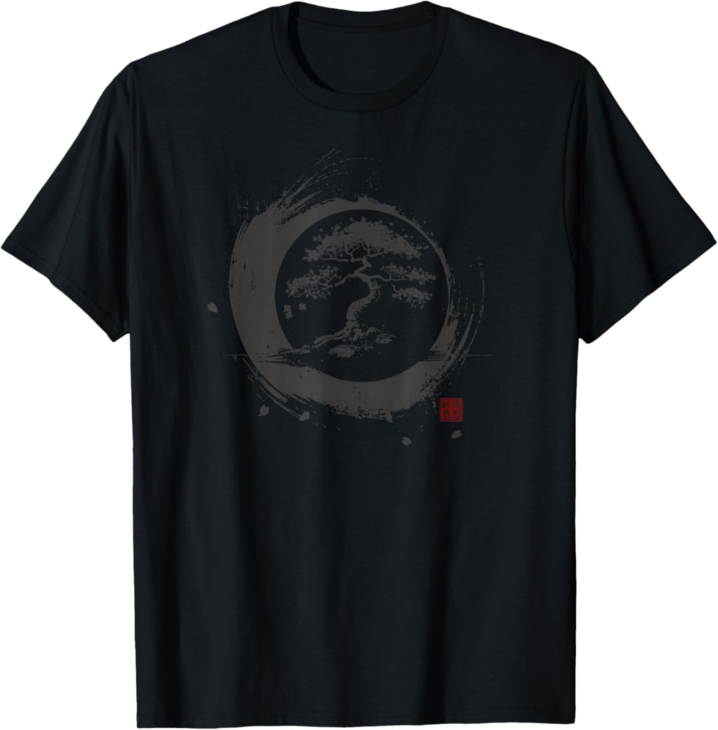 Enso Circle Bonsai Tree Zen Art Graphic T-Shirt - T-Shirt | Black