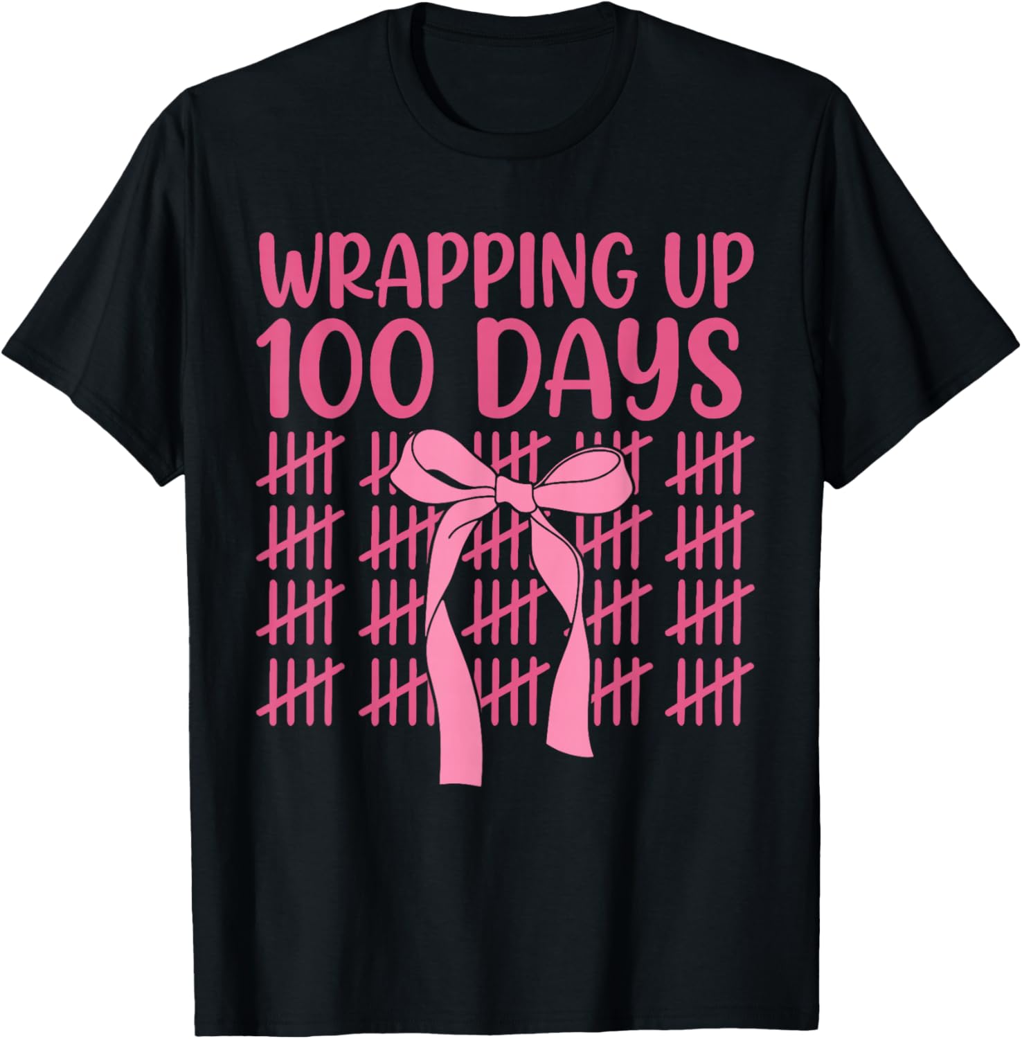 Wrapping Up 100 Days of School Cute Coquette Bow for Girls T-Shirt - T-Shirt | Black