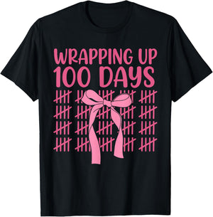 Wrapping Up 100 Days of School Cute Coquette Bow for Girls T-Shirt - T-Shirt | Black