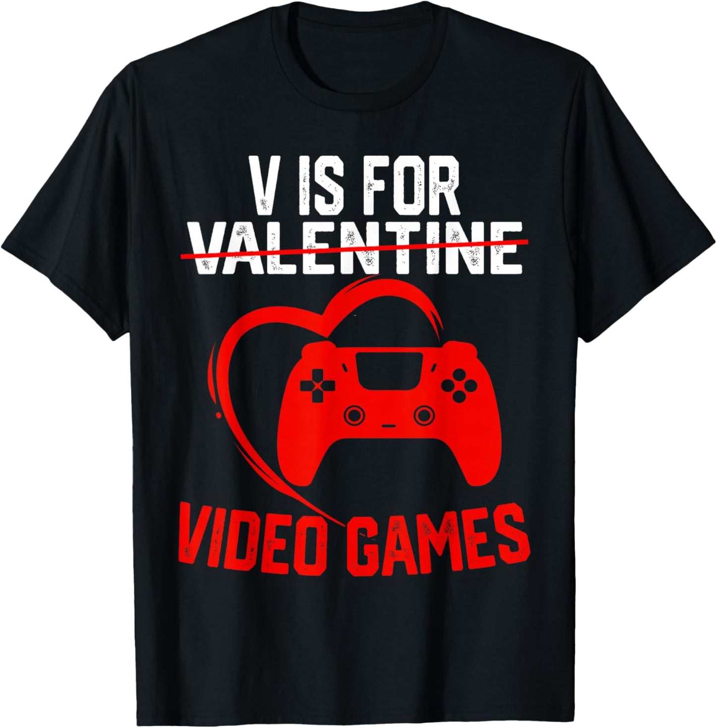 V is for Video Games Valentines Gamer Boy Men Kids T-Shirt - T-Shirt | Black