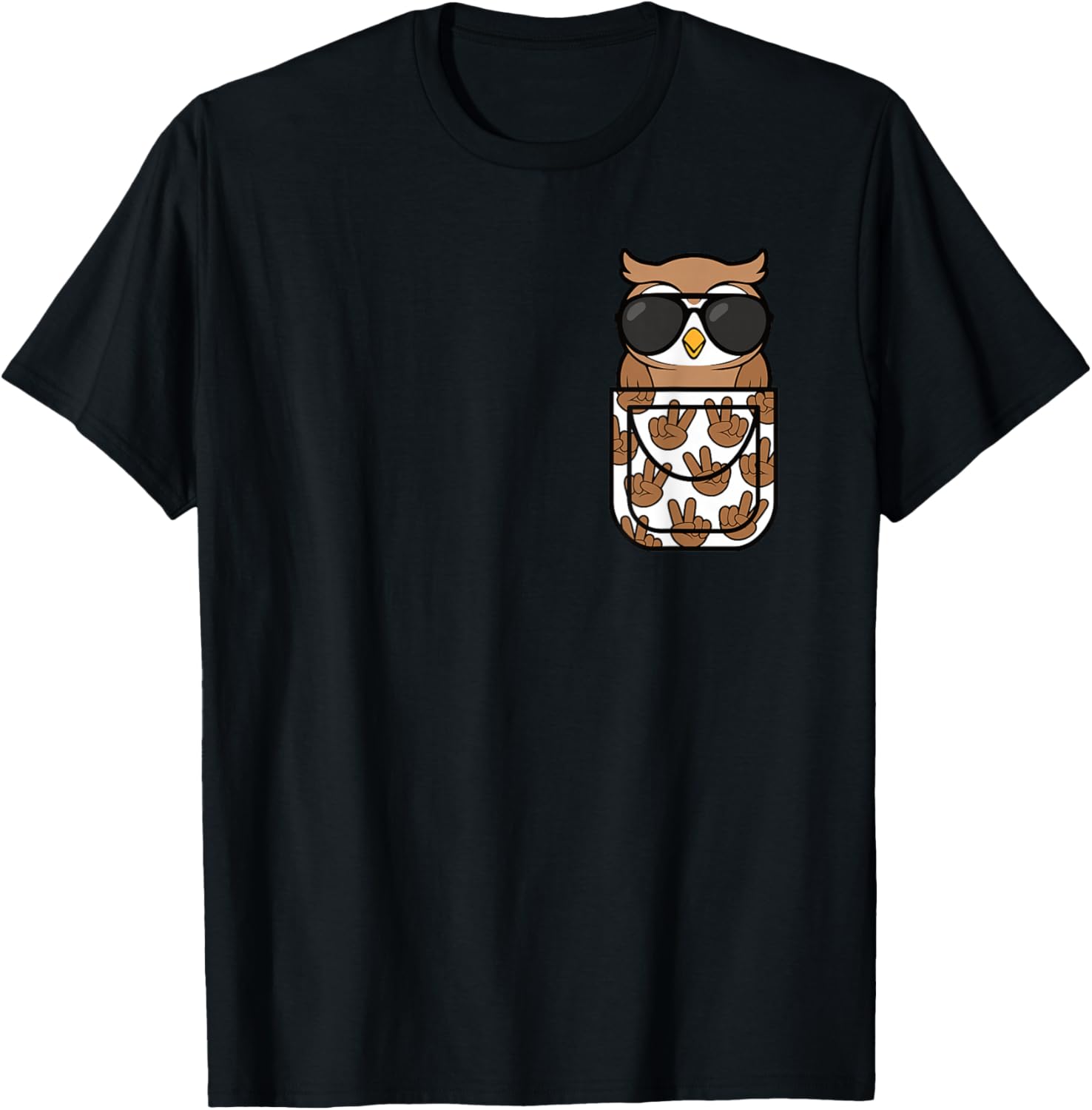Funny Owl Pocket Men Women Kids T-Shirt - T-Shirt | Black