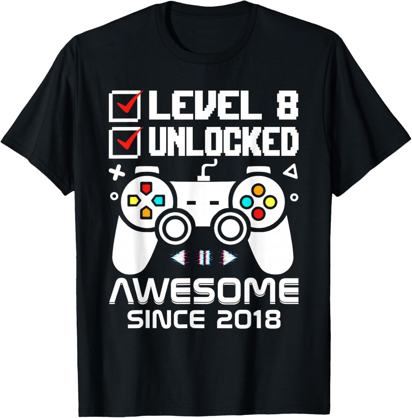 Level 8 Unlocked 8th Video Gamer Birthday T-Shirt - T-Shirt | Black
