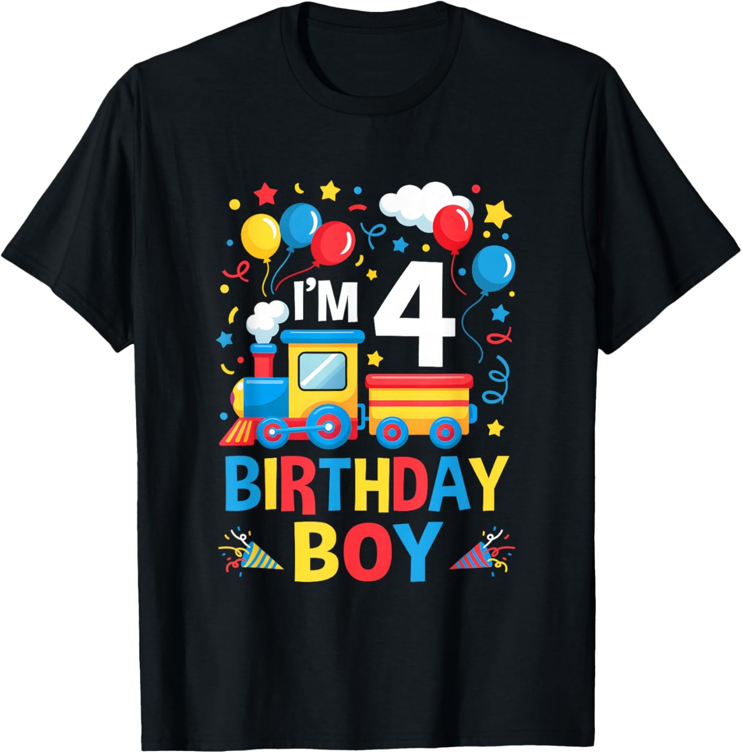 Four 4Yr 4Th Kids Boys Girls Train Birthday Boy 4 Years Old T-Shirt - T-Shirt | Black